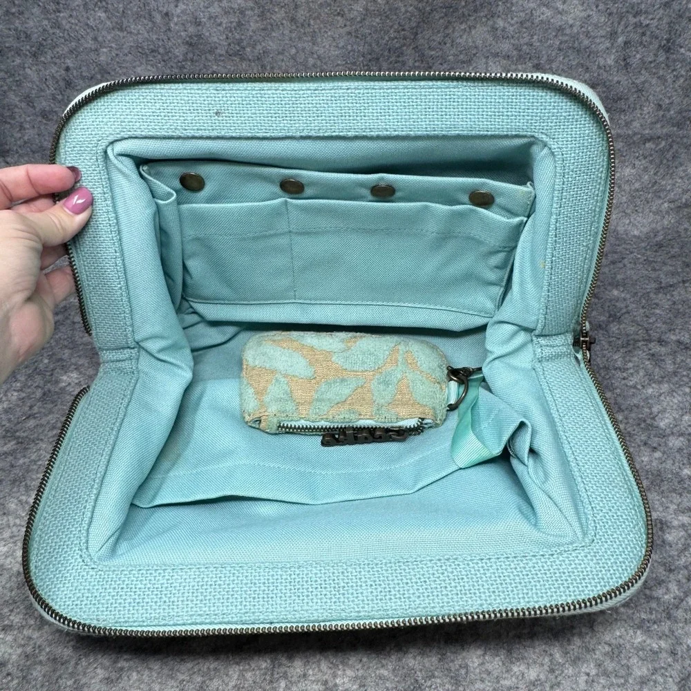 Cake Petunia Cameo Clutch Bag Women Chenille Leaf Canvas Diaper Bag Aqua Blue